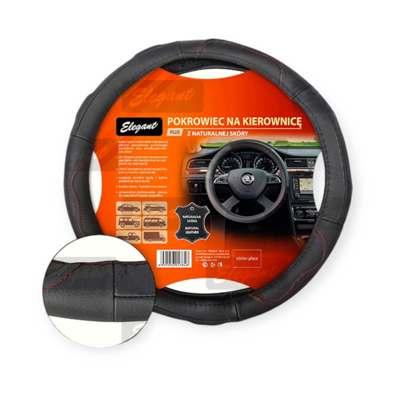 Чехол l кожа (39 - 41 см) черный elegant красная нить руля Мукачево - изображение 1