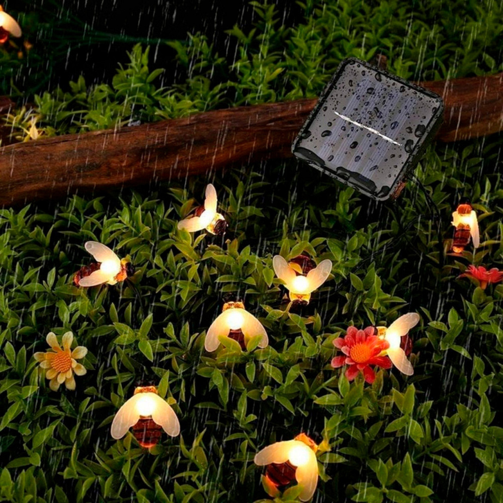 Вулична гірлянда на сонячній батареї 5м,Бджілка,Теплий білий SBR Київ - фото 8