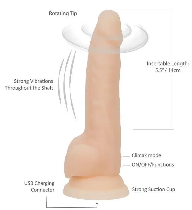 Фалоімітатор з вібрацією та ротацією Naked ADDICTION James 8″ Rotating & Vibrating Dong, пульт ДК Львів - фото 4