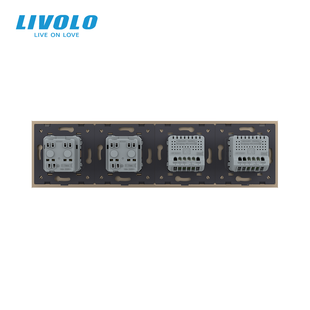 LIVOLO Сенсорний вимикач 3 сенсора (1-2) 2 розетки Livolo золото скло (VL-C701/C702/C7C2EU-13) Коломия - фото 7