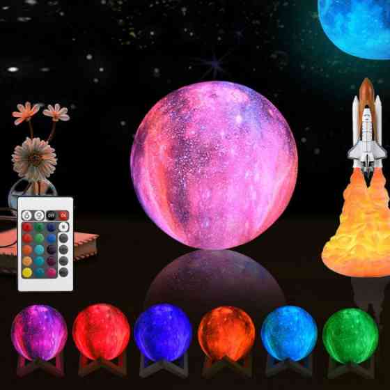 Галактика 3D светильник ночник 16 цветов USB с деревянной подставкой луна Київ