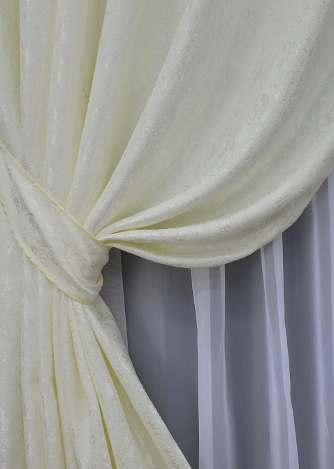 Комплект готових штор VR-Textil Льон мармур Pavliani № 1172ш Кремовий 120х270 см 2 шт (39-220) Київ - фото 4