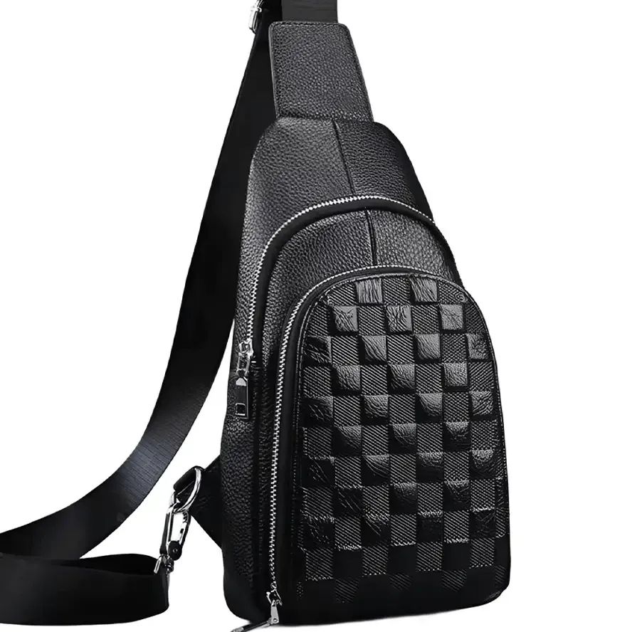 Мужской рюкзак на одно плечо 18х31х6, кожаный слинг, черный Киев - изображение 3