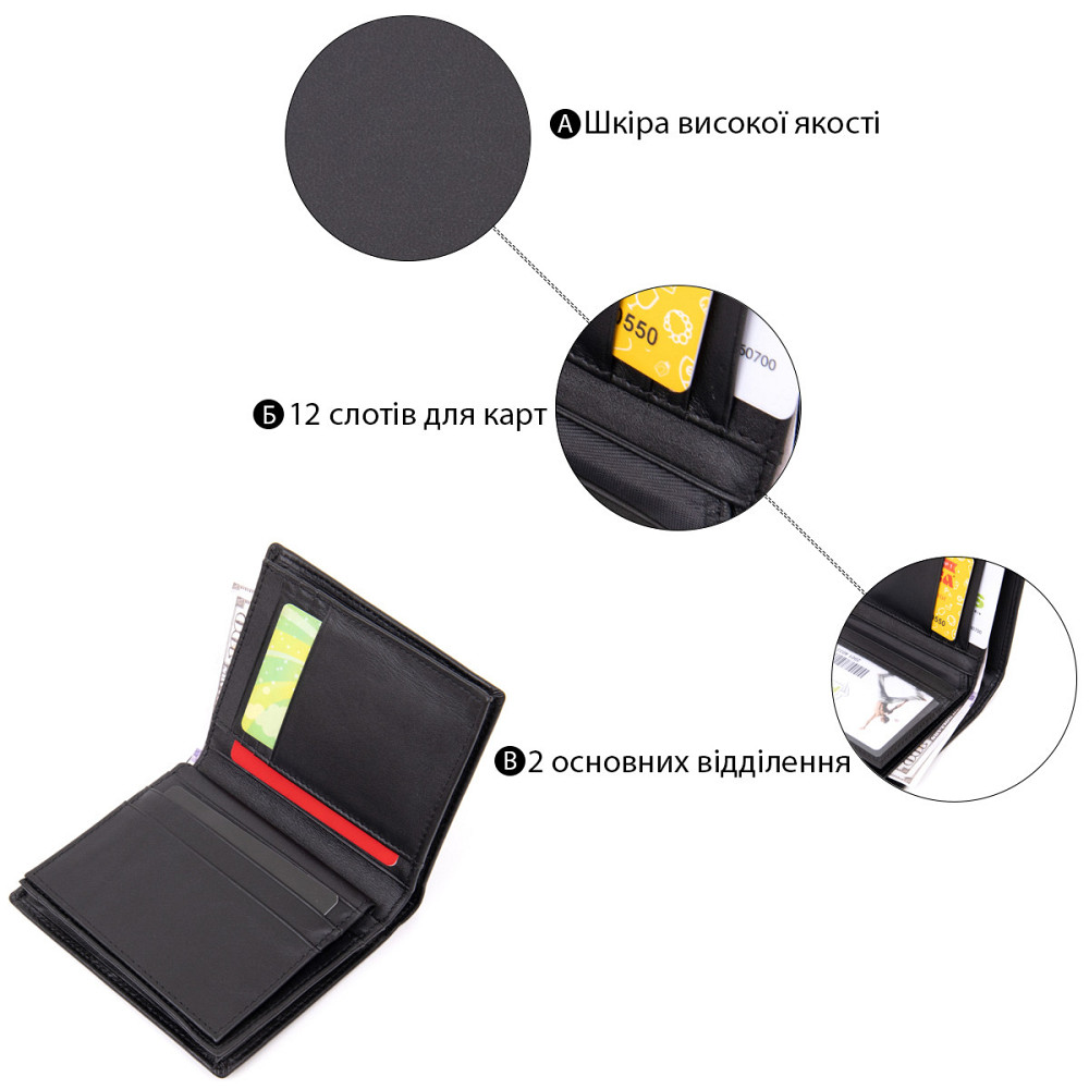 Портмоне-картхолдер унісекс Vintage 20433 Чорне Київ - фото 4