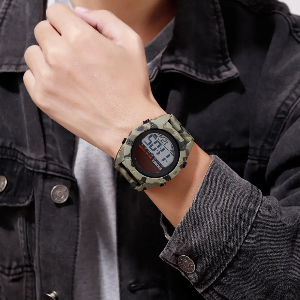 Чоловічий спортивний наручний годинник Skmei 1592 Solar із сонячною батареєю (Зелений камуфляж) Вінниця - фото 5