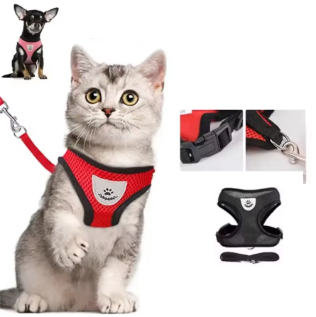 Шлея для собачек и кошек с поводком тканевая в сеточку S черный Киев