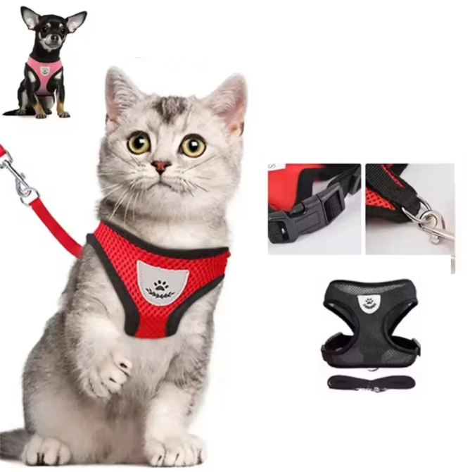 Шлейка для собак і кішок з повідцем тканина в сіточку S чорний Київ - фото 3