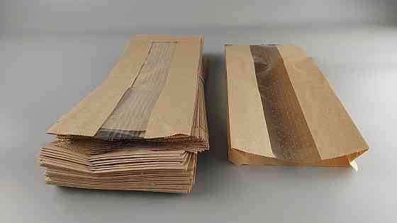 Паперові пакети крафт із прозорим віконцем 12/4*31 коричневий (100 шт.) Харків