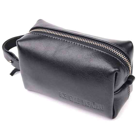 Небольшая косметичка из гладкой кожи на молнии Украина GRANDE PELLE 16761 Черная Киев