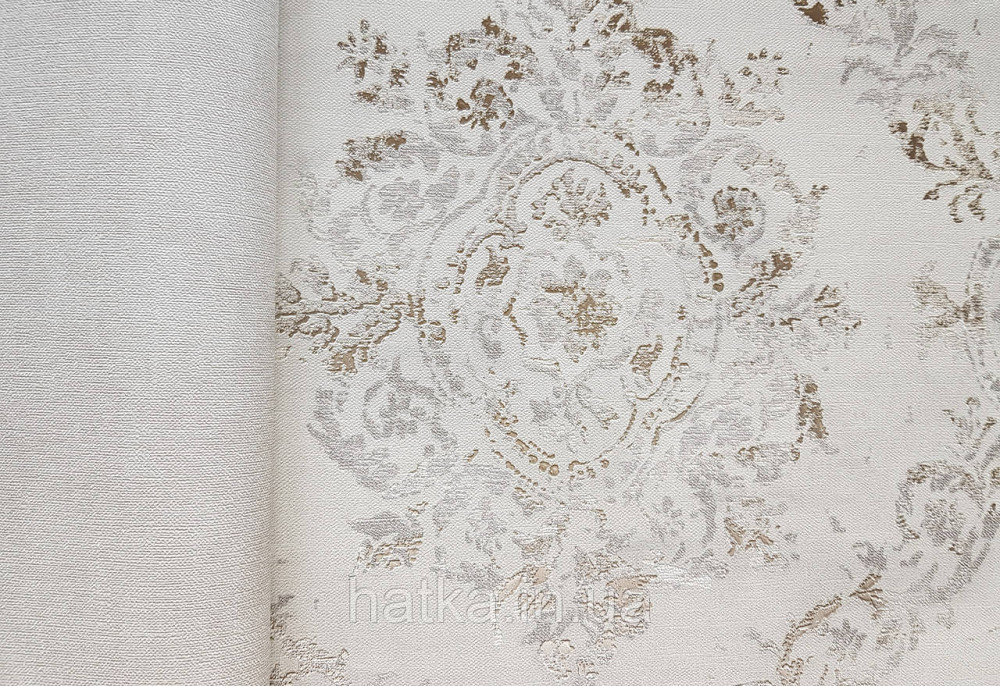 Шпалери вінілові на флізеліні AS creation Garda 1.06Х10.05 класика дамаск вензель сріблясті на світло-сірому Київ - фото 2