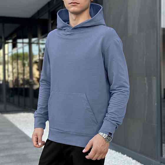 Чоловіче демісезонне худі з капюшоном світле синє Pobedov 001 Київ