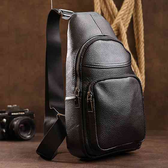 Небольшая кожаная мужская сумка через плечо Vintage 20202 Черный Киев