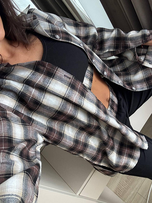 Жіночий прогулянковий костюм-трійка: сорочка в клітинку топ і штани фланель + двонитка Шоколад, 42/44 Одеса - фото 6