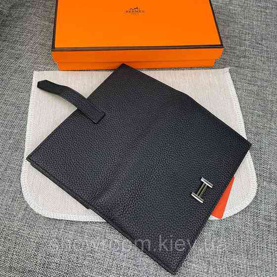 Женский черный кожаный кошелек Hermes (H-5123) Lux Киев