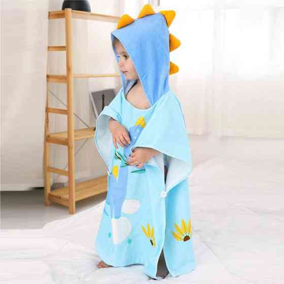 Рушник - пончо бавовна велюр/махра Lovely Svi дитячий, пляжний, для ванної, басейну - 60 х 60 см Діно Блакитний (8041231489813) Київ