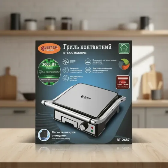 Контактний гриль BITEK BT-2687 3000Вт BBQ мультимейкер з антипригарними пластинами Одеса