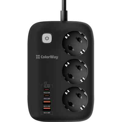 Сетевой фильтр питания ColorWay CW-CHE34PDB 3 роз/4USB GaN3 Pro (CW-CHE34PDB) Винница
