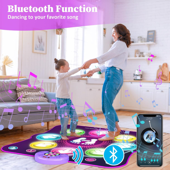 Танцевальный музыкальный коврик LEAPRCSTORE 76×88 см, 8 LED-стрелок, Bluetooth, 6 режимов, 3 уровня, аккумулятор Киев