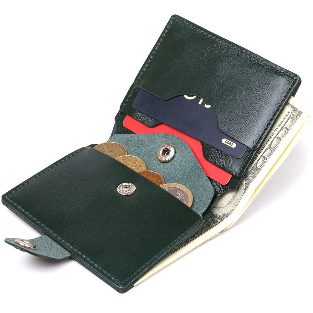 Мужское стильное кожаное портмоне Shvigel 16483 Зеленый Киев - изображение 4