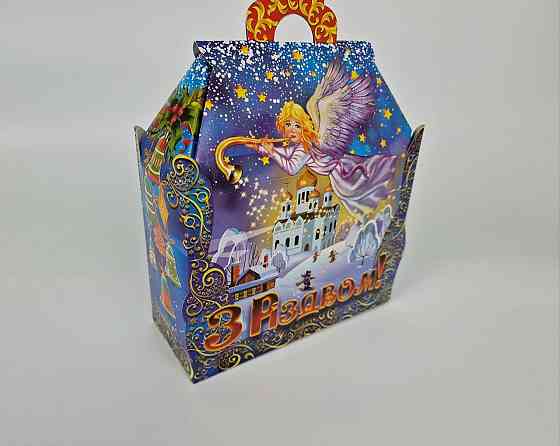 Новорічна подарункова картонна упаковка для цукерок (10000 грм-1200 грм) No201 "З Різдвом!" (1 шт.) Харків