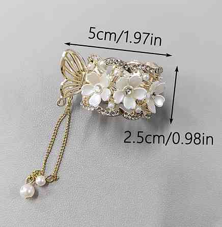 Заколка краб для волосся з квітами та перлинами, декоративна заколка метелик Київ