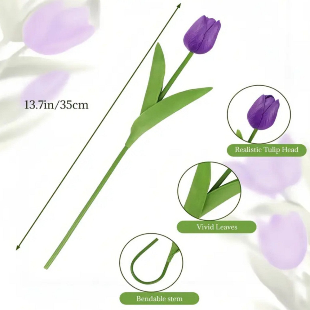 Искусственные тюльпаны из латекса 5 штук 35 см фиолетовый Киев - изображение 2