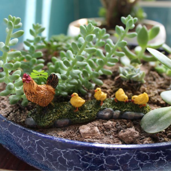 Декоративная фигурка Курица с цыплятами мини-сада флорариума микроландшафта кашпо микропейзажа вазона Одесса