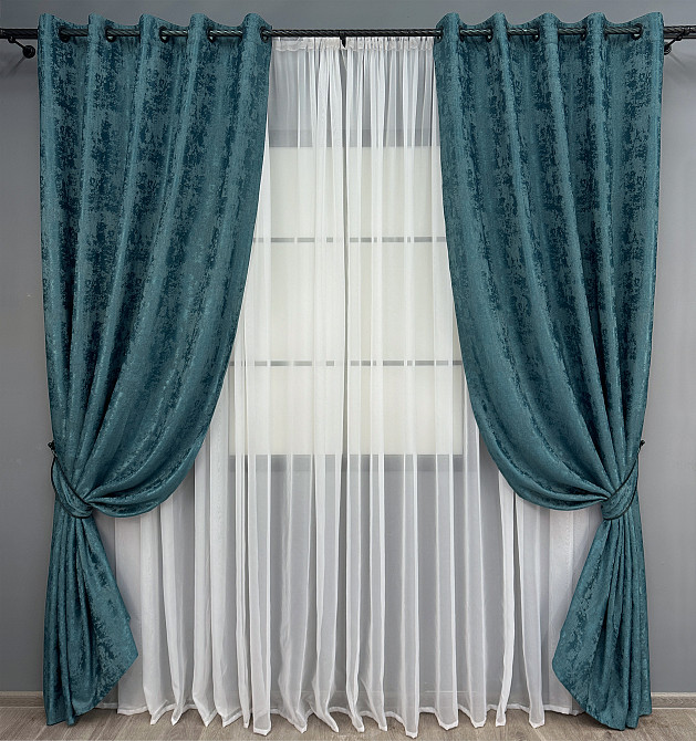 Комплект штор на люверсах VR-Textil Жакард Sultan YL № 1546ш Лазурний 150х250 см 2 шт (37-0253) Київ - фото 2