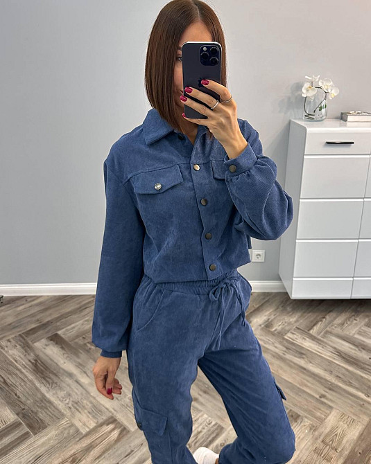 Жіночий стильний базовий костюм з мікровельвету Джинс, 42/44 Одеса - фото 2