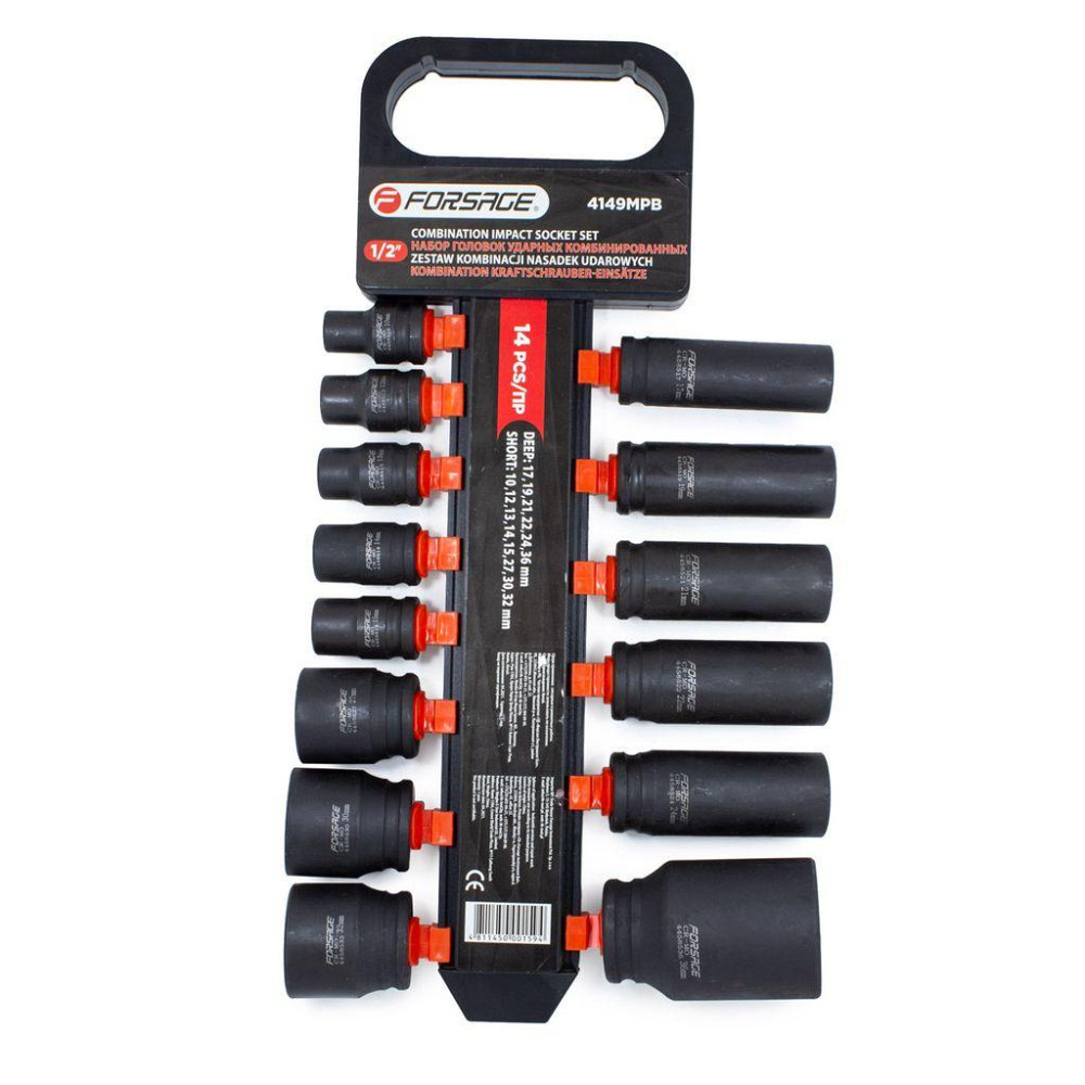 Набір головок ударних комбінований 14пр.,1/2" (короткі: 10,12-15,27,30,32 мм; глибокі: 17,19,21,22,2 Одеса - фото 1