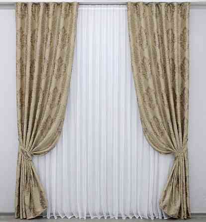 Комплект готових штор VR-Textil Блекаут-софт Корона № 1280ш(Б) Бежевий з карамельним 100х270 см 2шт (31-546) Київ