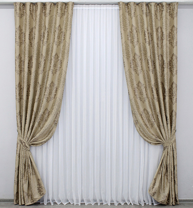 Комплект готових штор VR-Textil Блекаут-софт Корона № 1280ш(Б) Бежевий з карамельним 100х270 см 2шт (31-546) Київ - фото 2
