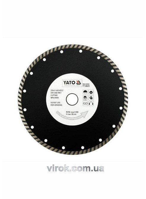 Диск алмазний турбо YATO : "TURBO" Ø= 230x8,0x22,2 мм. H= 3,1 мм [10/40] Одеса - фото 1