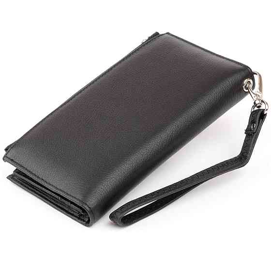 Оригінальний гаманець шкіряний жіночий на хлястику з кнопкою ST Leather 19280 Чорний Київ