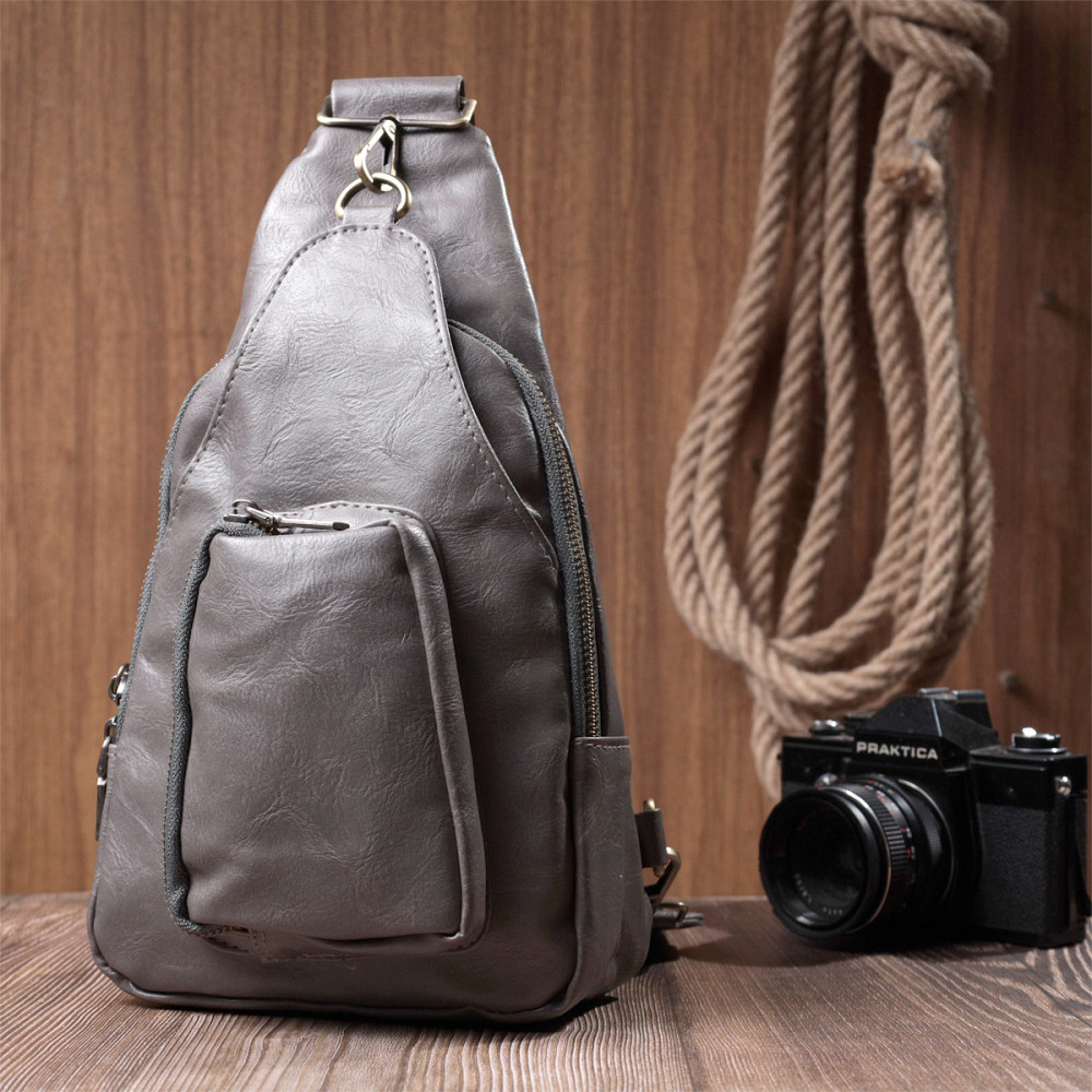 Удобная женская сумка из экокожи с акцентом на текстильную лямку Vintage 22777 Серый Киев - изображение 8