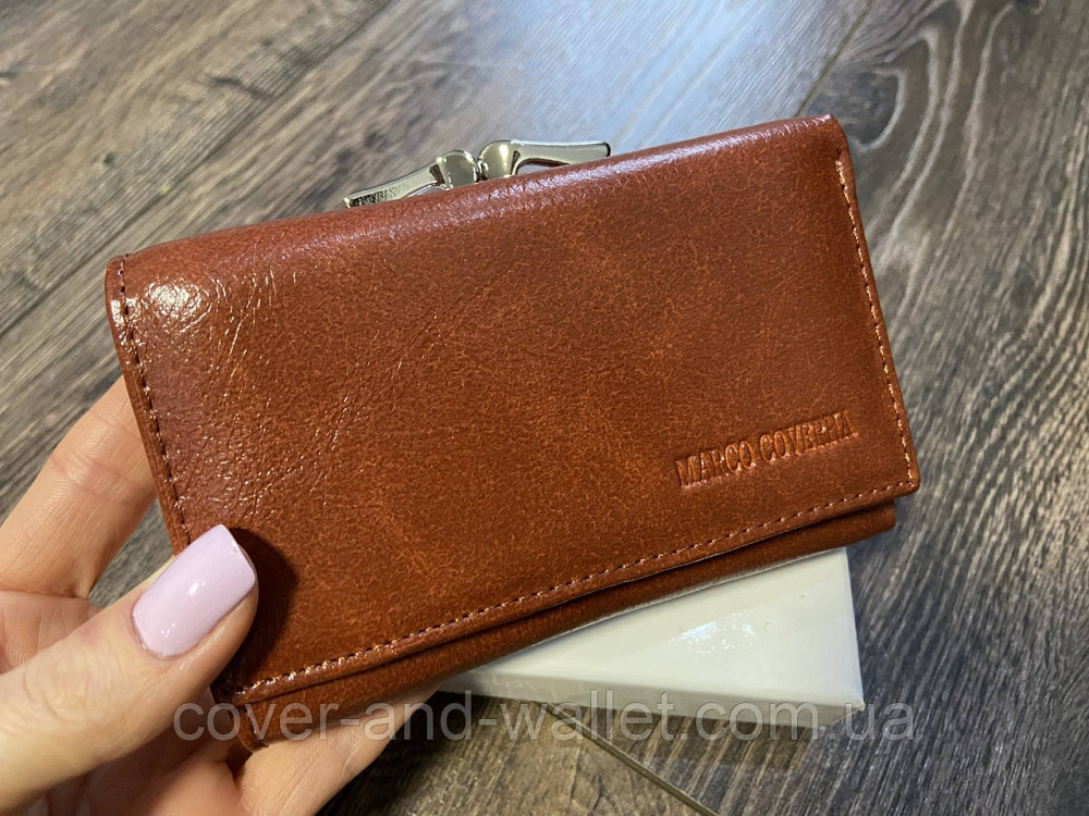 Компактний жіночий шкіряний гаманець з монетницею світло-коричневий Marco Coverna Київ - фото 1