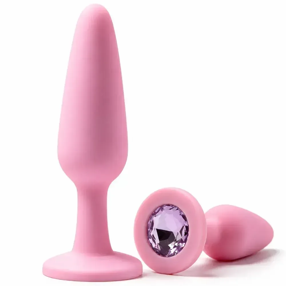 Анальна пробка силіконова ALUME рожева з рожевим камінцем, M Sex Aura Київ - фото 1