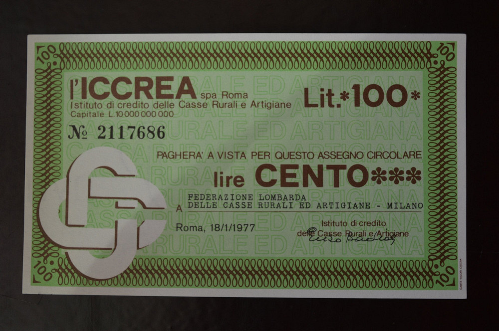 Чек. Италия 100 Лир 1977год (ЧК-1) ЛОТ 11 Полтава - изображение 1
