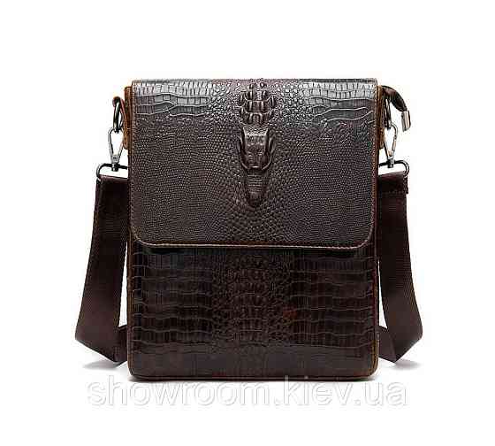 Чоловічі шкіряні сумки під рептилію Leather Collection (8857) brown Київ