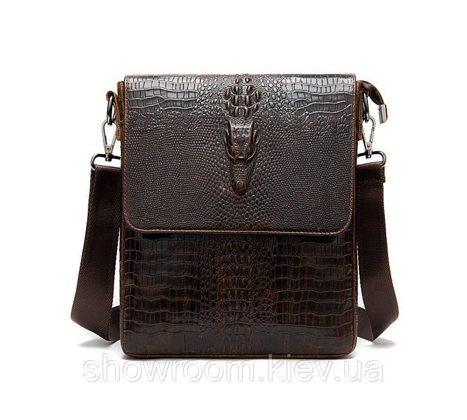 Чоловічі шкіряні сумки під рептилію Leather Collection (8857) brown Київ - фото 2