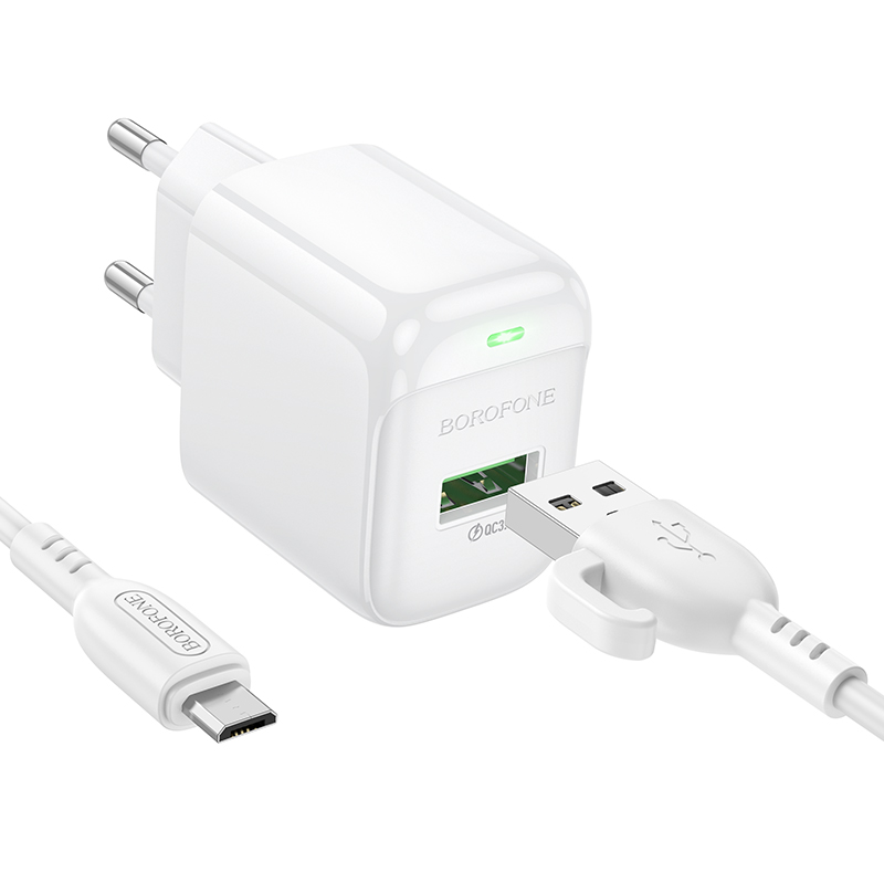 Мережевий зарядний пристрій з кабелем BOROFONE BAS42A Potential single-port QC3.0 charger set(Micro)(EU) White Одеса - фото 2