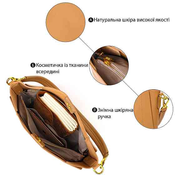 Жіноча ділова сумка з натуральної шкіри 22110 Vintage Пісочна Київ