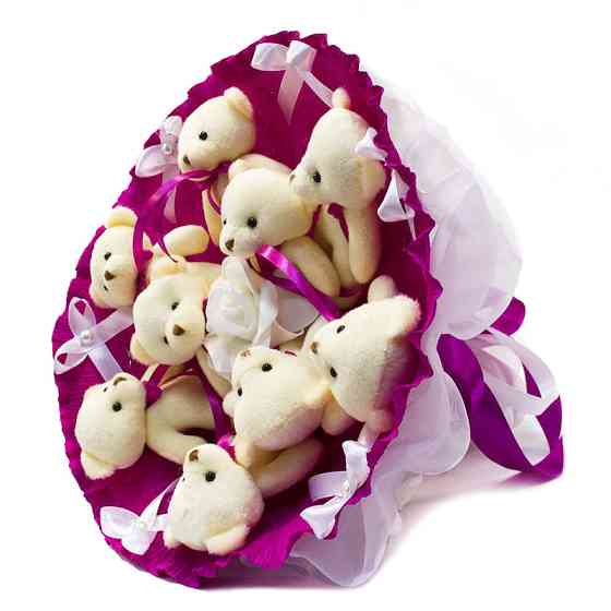 Букет з іграшок Ведмедики фуксія 5351IT з 9ю іграшками Вінниця