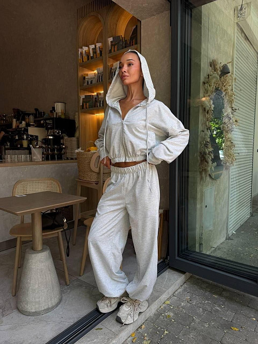 Костюм трійка з двохнитки з корсетом, oversize кофта і широкі штани, меланж, розмір 42/46 Лубни - фото 1