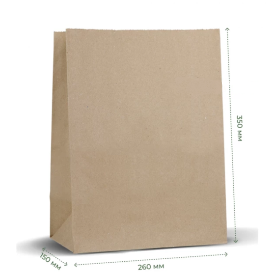 Пакет прямоугольное дно, крафт бурый, 260х150х350 мм, 90г/м2, 50 шт Павлоград