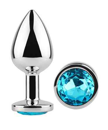 Анальная пробка с кристаллом EGZO - Silver Round Plug Aqua size S Sex Aura Киев