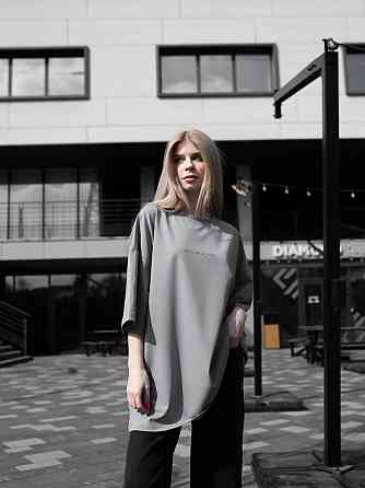 Парні футболки оверсайз(oversize) для чоловіка і дружини, для закоханих пар SANE з принтом кіт стрес сірі Одеса