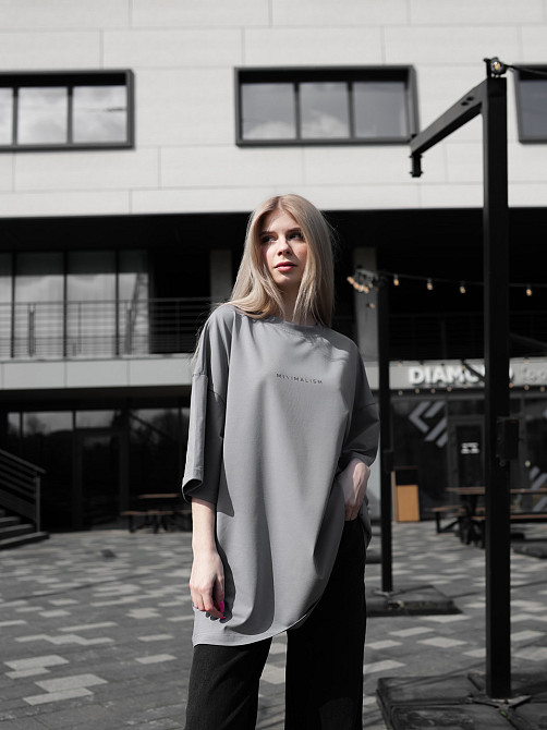 Парні футболки оверсайз(oversize) для чоловіка і дружини, для закоханих пар SANE з принтом кіт стрес сірі Одеса - фото 2