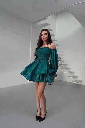Женское романтическое праздничное платье, ткань: люрекс диско Зелёный, 44 Одесса