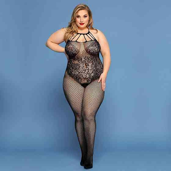 Сетчатый бодистокинг JSY «Откровенная Мадлен» Plus Size, Black, имитация боди, кружево, доступ Sex Aura Киев